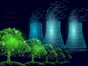 Abstract rendering of trees and nuclear plants.