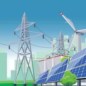 Renderings of renewables and power lines.